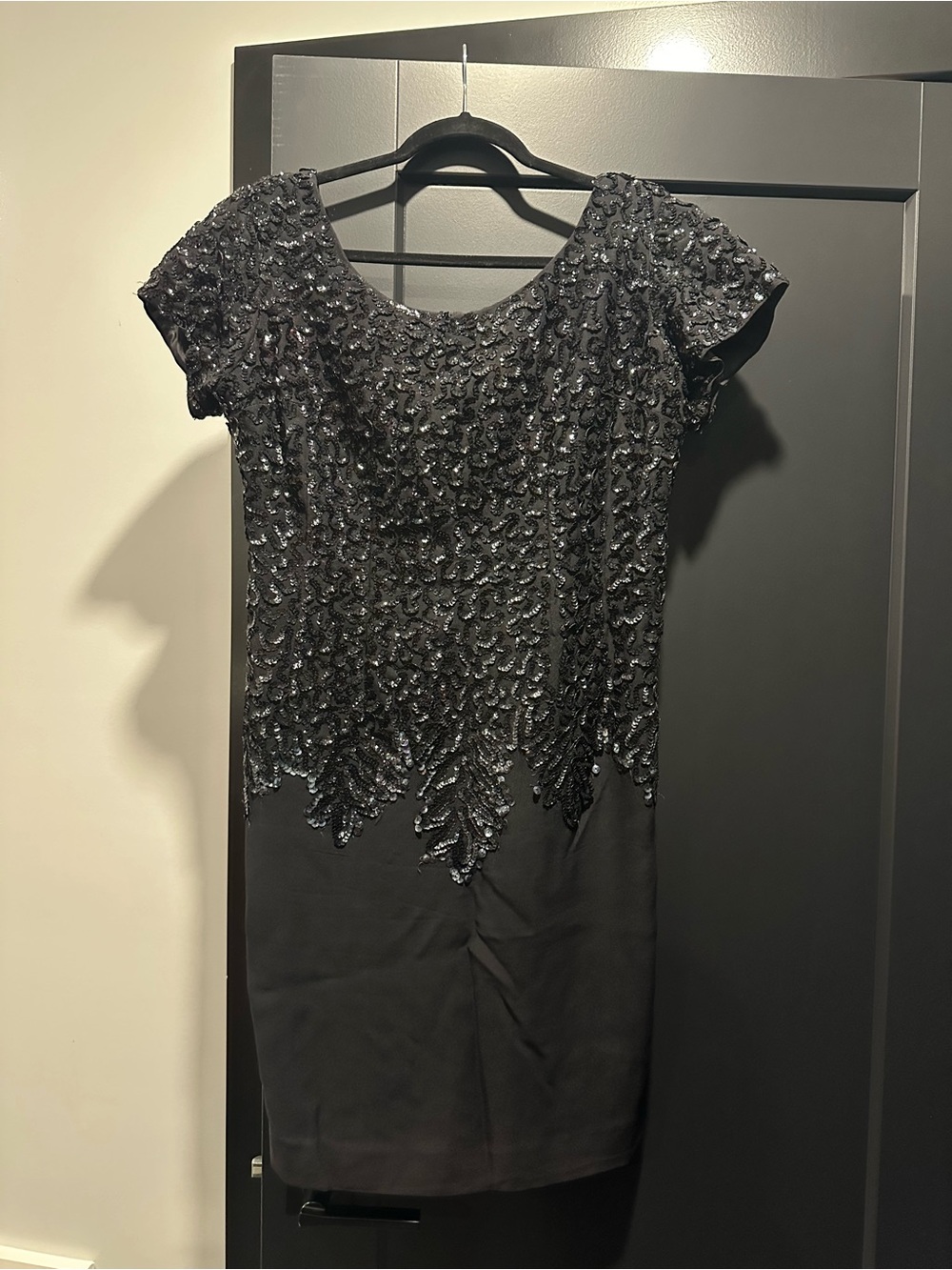 Black Sequined Short Sleeve Cocktail Dress